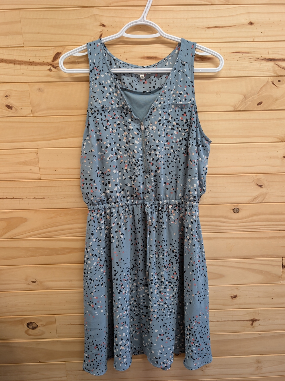 Maurices Dusty Blue Sleeveless Printed Elastic-Waist Mini Dress